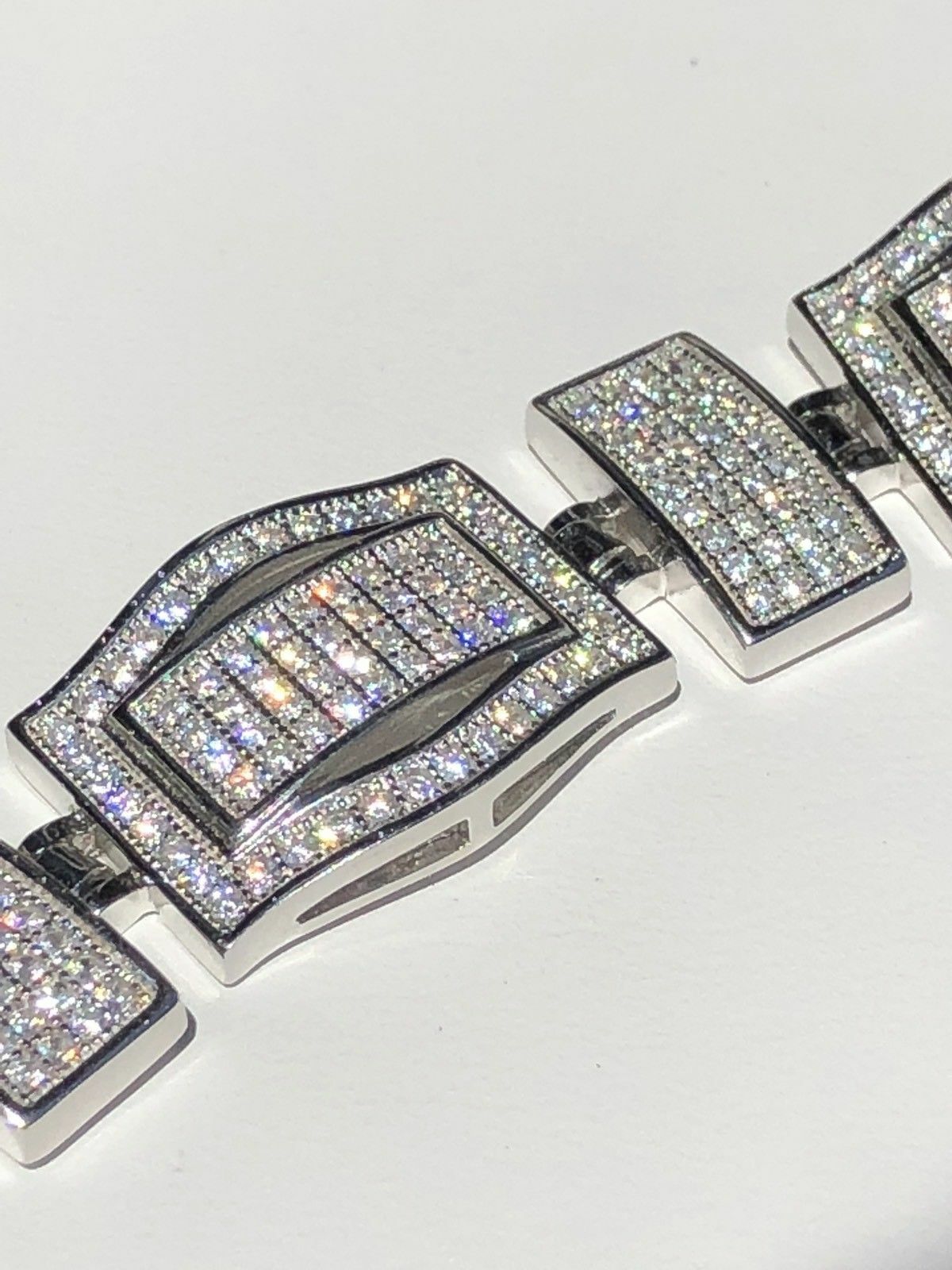 Pre-owned Online0369 2 Ct Round Cubic Zirconia Mens Tennis Link Bracelet White Gold Plated Silver