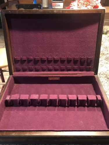 Vtg Empty Wood Silverware Storage  Case Chest Maroon  Inside WN Rogers & Son