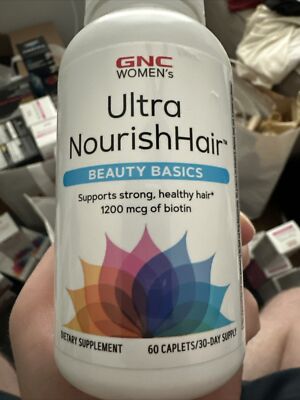 GNC Women's Ultra NourishHair Beauty Basics 1200 mcg Of Biotin 60 Caplets !