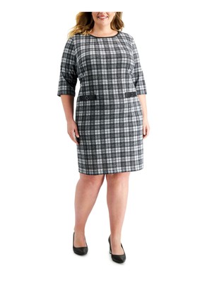 

CONNECTED APPAREL Женское черное вязаное платье в клетку с искусственными карманами Ponte Plus, Черный