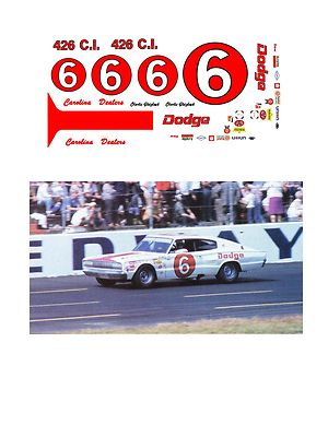#6 Carolina Dodge 1966 Charger 1/64 scale decal AFX Tyco Lifelike Autoworld