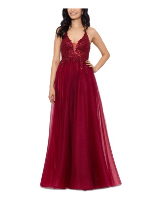 BLONDIE NITES Womens Red Lined Sleeveless Full-Length Prom Gown Dress Juniors 5