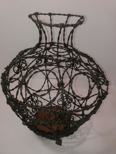 Rustic Folk Art Large Wire Sculpture Vase / Urn Signed By George