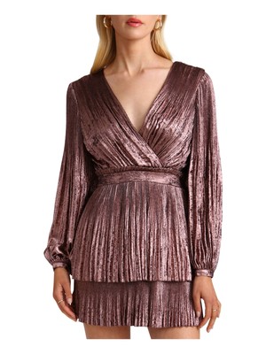 AVEC LES FILLES Womens Pink Pintuck Waist Skirt Lined Sleeve Mini Dress 10