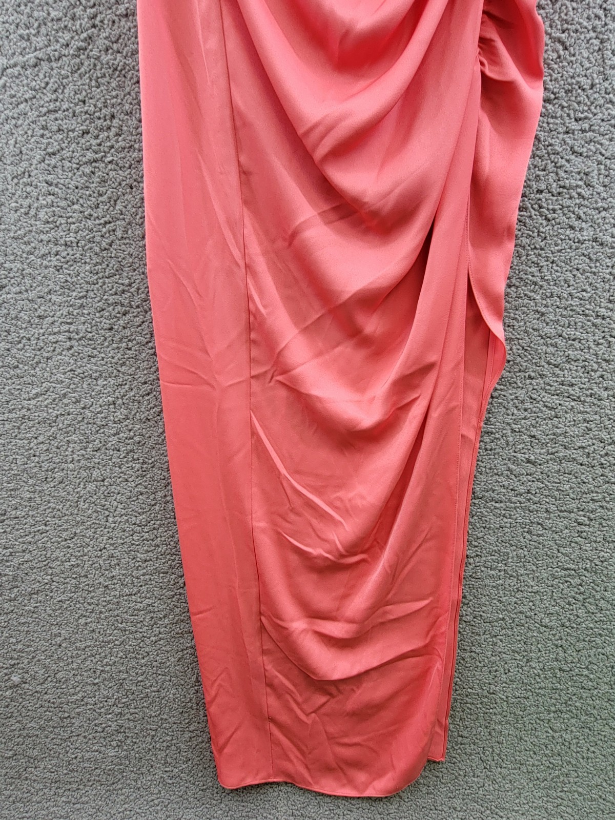 BCBGMAXAZRIA Asymmetric Neck Long Dress Women's 6 Coral Side Zip w/ Button - Picture 4 of 13