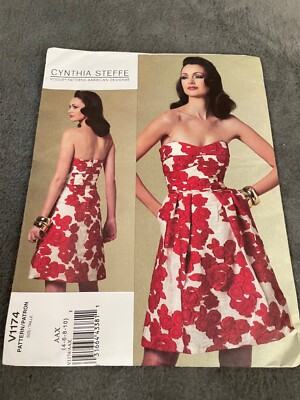 Vogue Patterns V1174 Cynthia Steffe Womens Dress Strapless  AX 4 6 8 10 Uncut