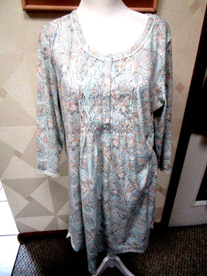 MISS ELAINE-GREEN/MULTI-FLORAL-3/4SLEEVE-SCOOP BUTTON NECK-NIGHTGOWN-SIZE-XL-NWT