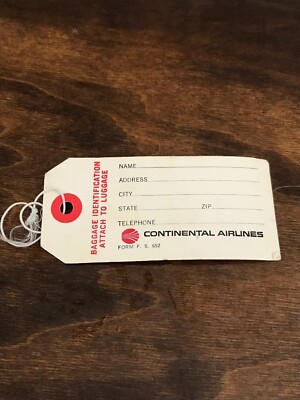Vintage Unused NOS Continental Airlines 70 s Livery Luggage Tag Baggage