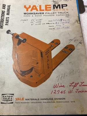 YALE MP SERIES 4000 6000 LB FORKLIFT LIFT TRUCK PALLET JACK PARTS MANUAL BOOK