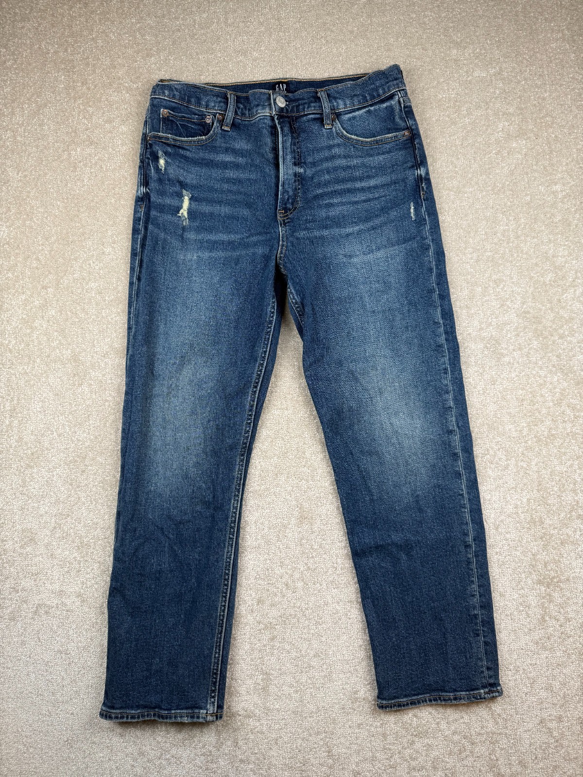 Gap Jeans Womens Size 10 Blue Denim Cheeky Straight Fit Distressed Pocket Preppy