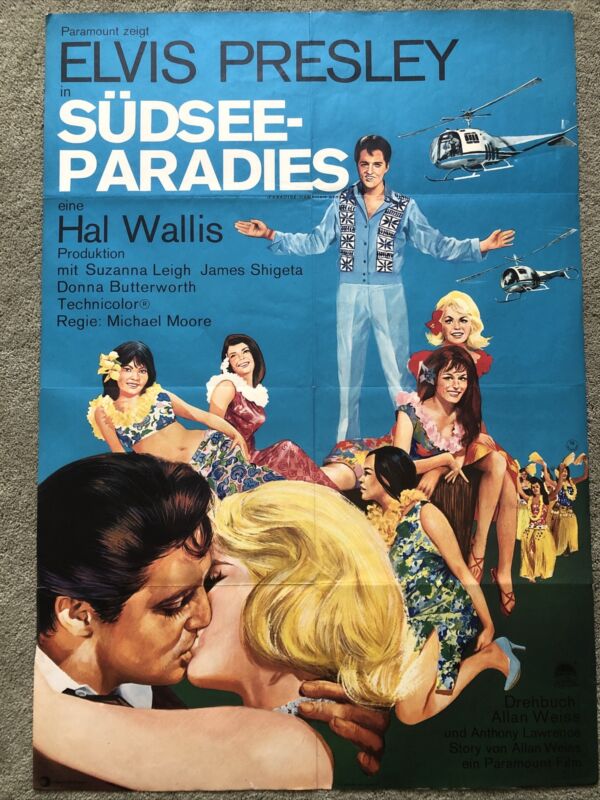 Vintage Elvis Presley Paradise Hawaii Style German Movie Poster 33.25" x 22.25"