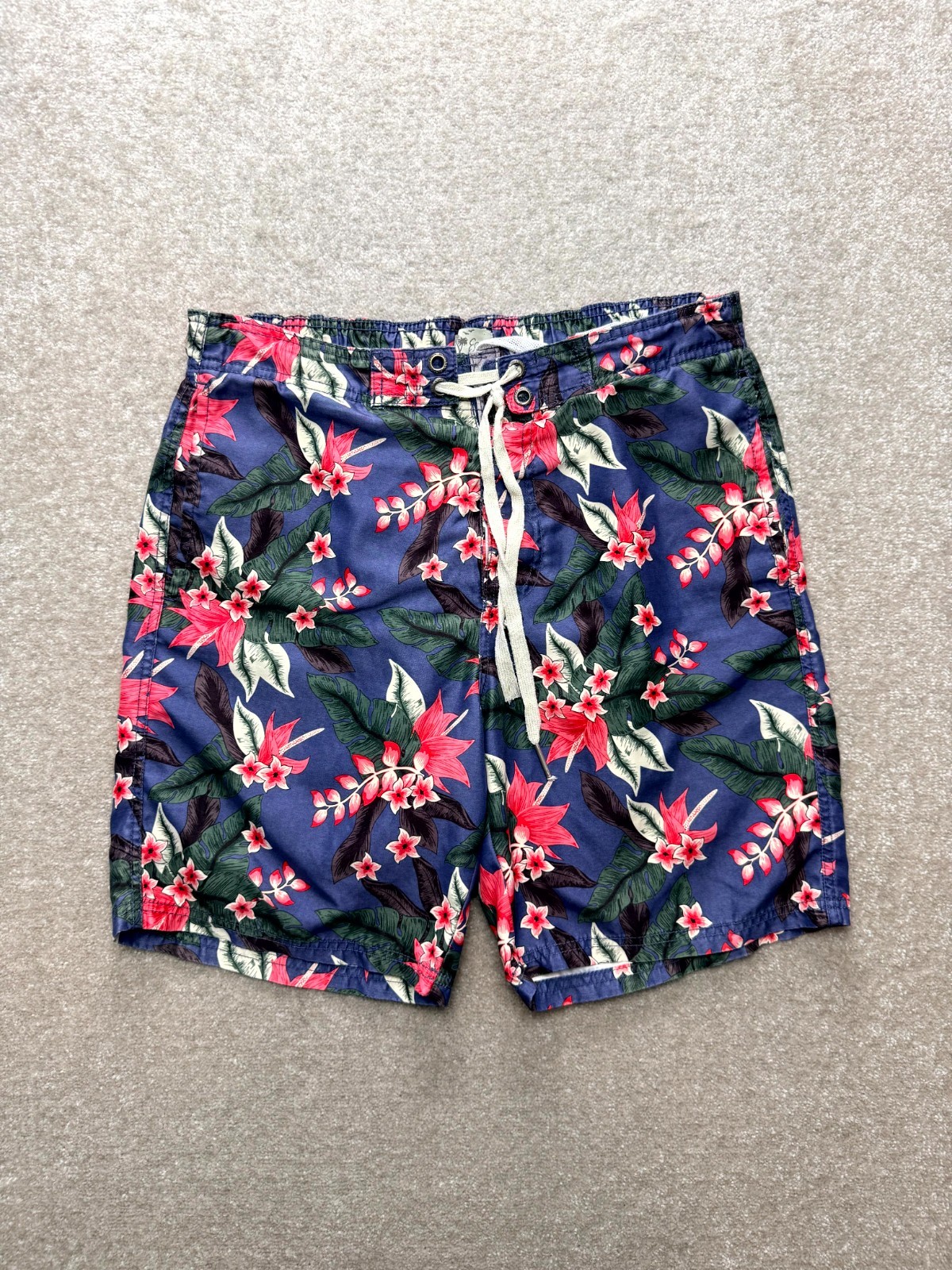Easy Board Shorts Men's Medium Purple Floral Thermal Lined Drawstring Swimwear
