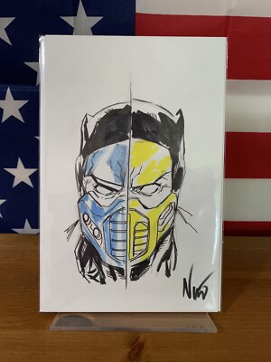Mortal Kombat ORIGINAL SKETCH Sub-Zero/Scorpion Split By Eddie Nunez COA 7x10 