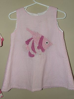 Lil Cactus 12M 18M 24M Fish Shift Sun Dress Pink Seersucker Underwater Boutique 