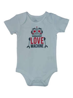 Infant Boys White Robot Love Machine Bodysuit Baby Valentines Day Creeper 3-6M