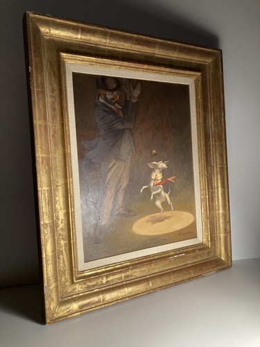 FRANK HOLT CLOWN & DOG CIRCUS SHOW AMERICAN ILLUSTRATOR VINTAGE OIL PAINTING