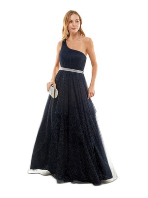 SAY YES TO THE Womens Navy Lined Mesh Tulle Padded Formal Dress 1