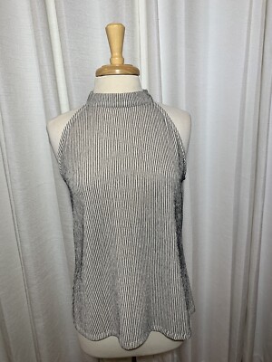 New Ann Taylor Factory Mock Neck Lg  Halter Blouse Top, Sleeveless Striped  NWT!