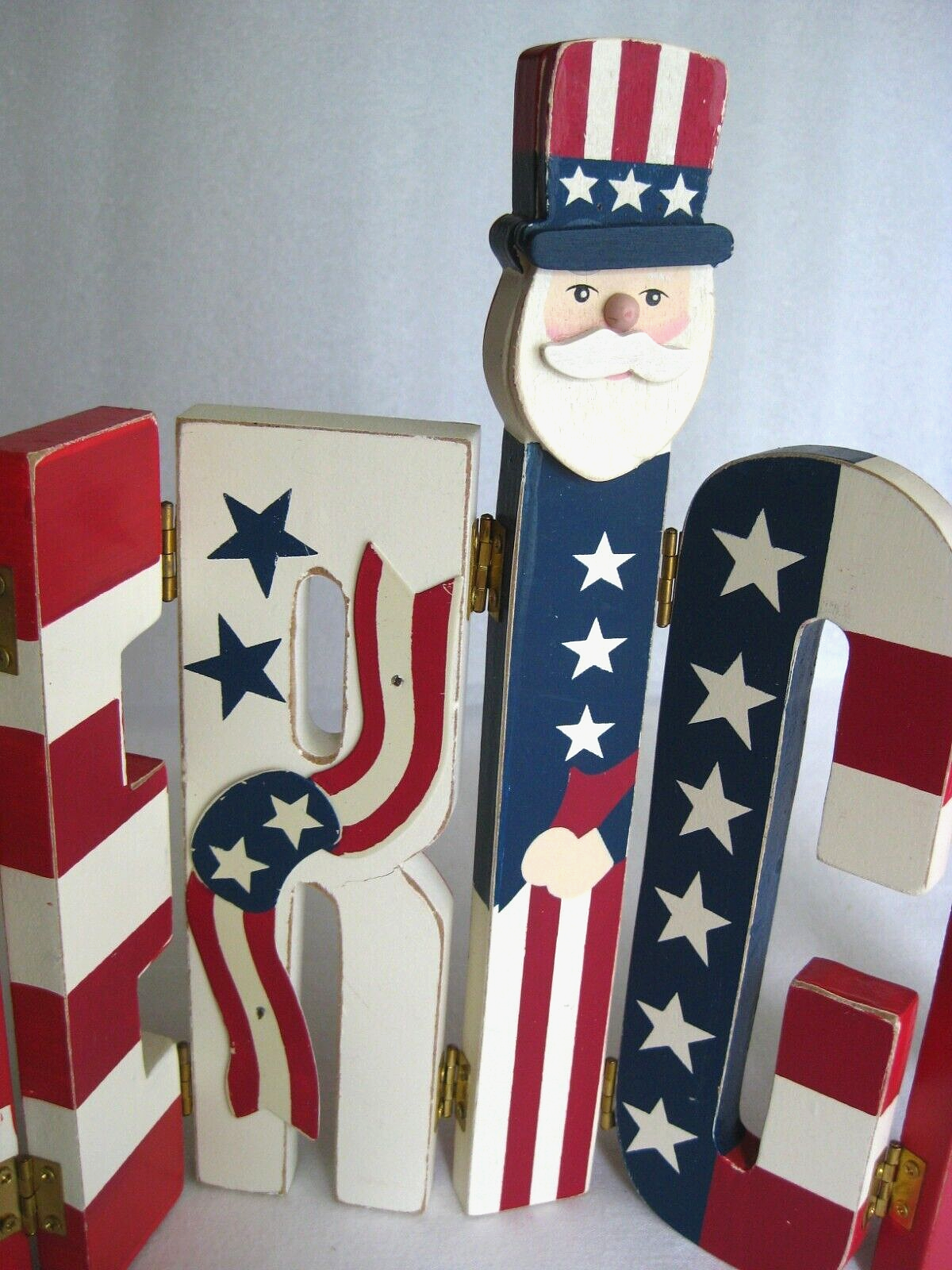 Patriotic Wooden Hinged AMERICA Word Art Sign Plaque Home Decor Uncle Sam