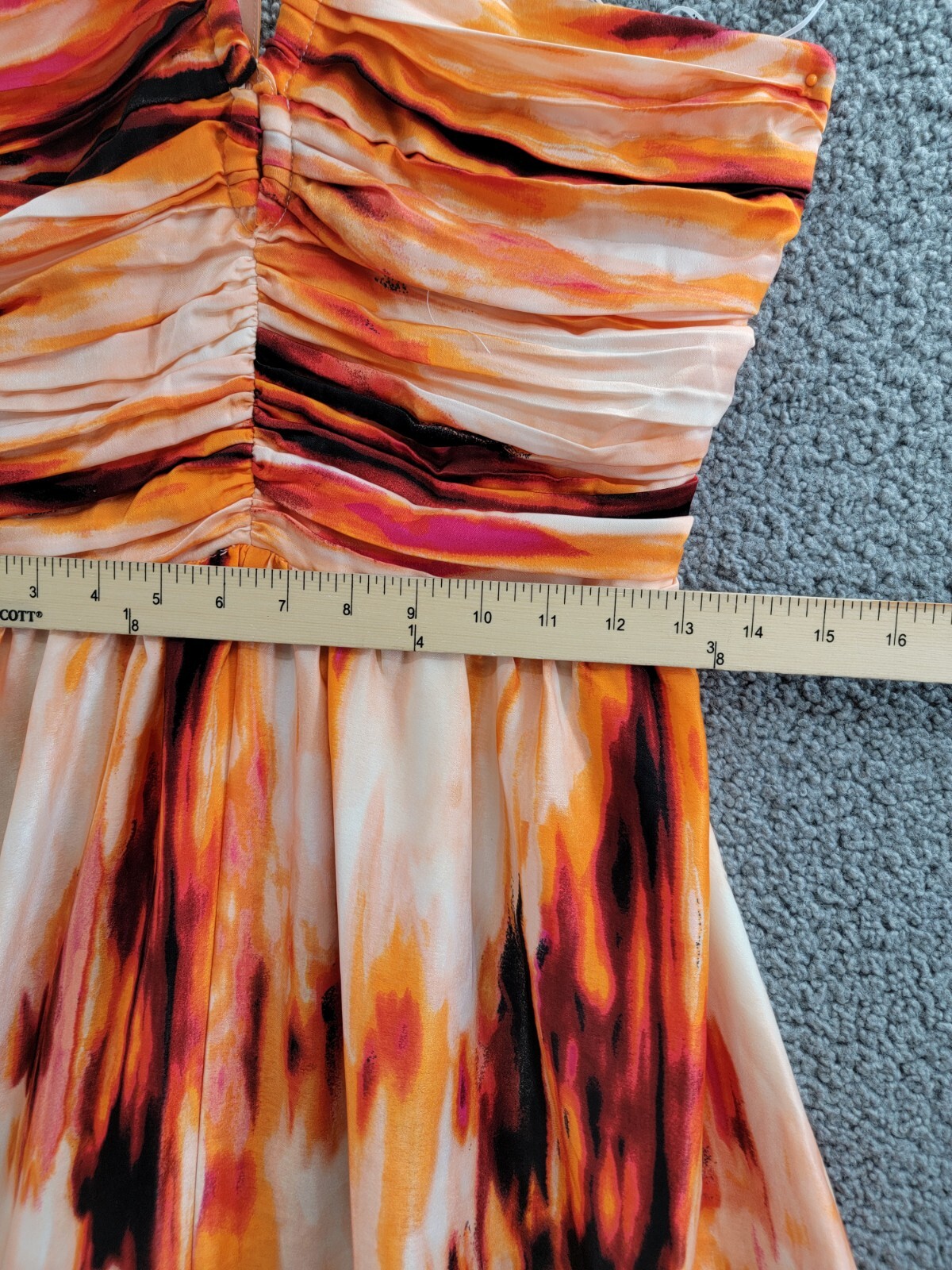 DKNY Printed Satin Strappy Halter Maxi Dress Women's S Orange Blossom Back Tie - Picture 6 of 16
