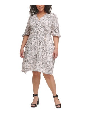 

CALVIN KLEIN Женское розовое платье с завязками и рукавами до локтя Wear To Work Faux Wrap Dress Plus, Розовый
