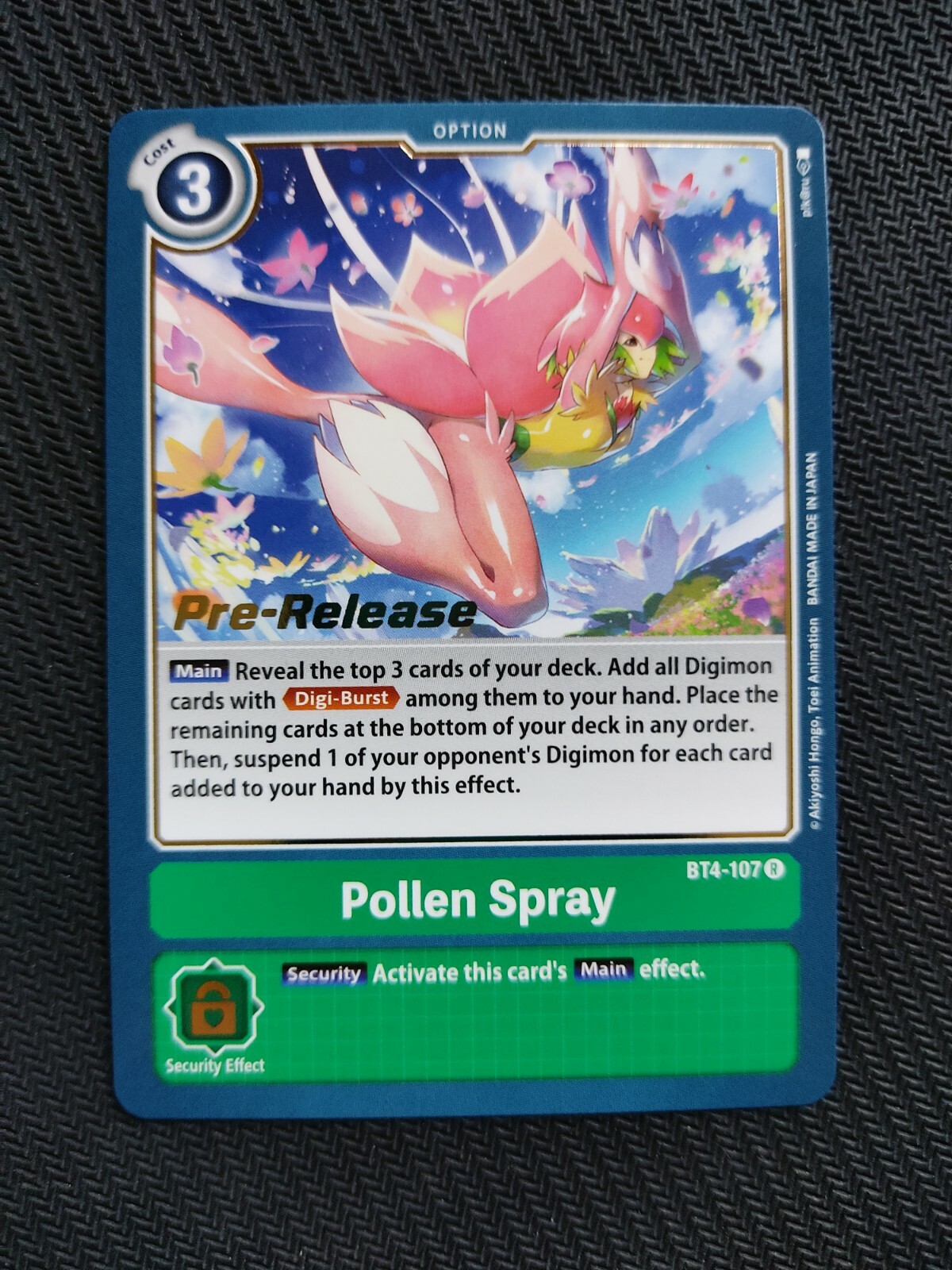 POLLEN SPRAY - PRE-RELEASE PROMO - BT4-107 - STAMPED PROMO - NEAR MINT - DIGIMON