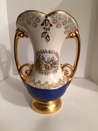 Abingdon USA Pottery Victorian Couple Gold Vase