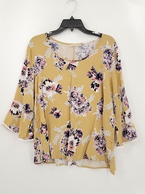 Coco's Clozet Womens XL Color Brown/Floral Round Neck Long Sleeve Tunic Blouse