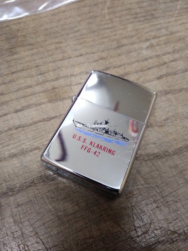 Vtg 1984 Zippo Cigarette Lighter USS KLAKRING FFG 42