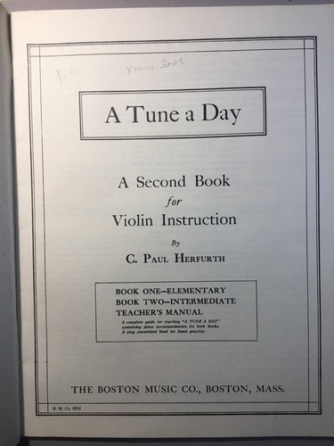 A Tune A Day Book 2 for Violin Instruction Herfurth 1933