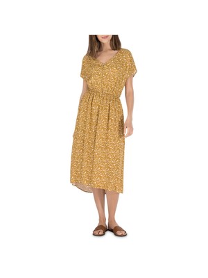 

B COLLECTION Женское желтое платье миди с разрезом и расклешенным рукавом с принтом желтого цвета, Желтый