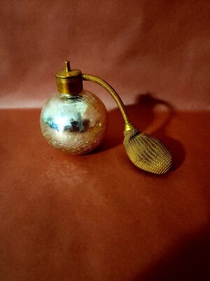 Vintage DeVilbiss Gold Crackle Glass Atomizer  - 1940's - gold finished fittings