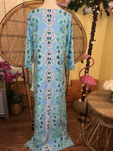 Pre-owned Lilly Pulitzer Seralina Maxi Frenchie Blue Mosaic Shells $298 Size L In Multicolor