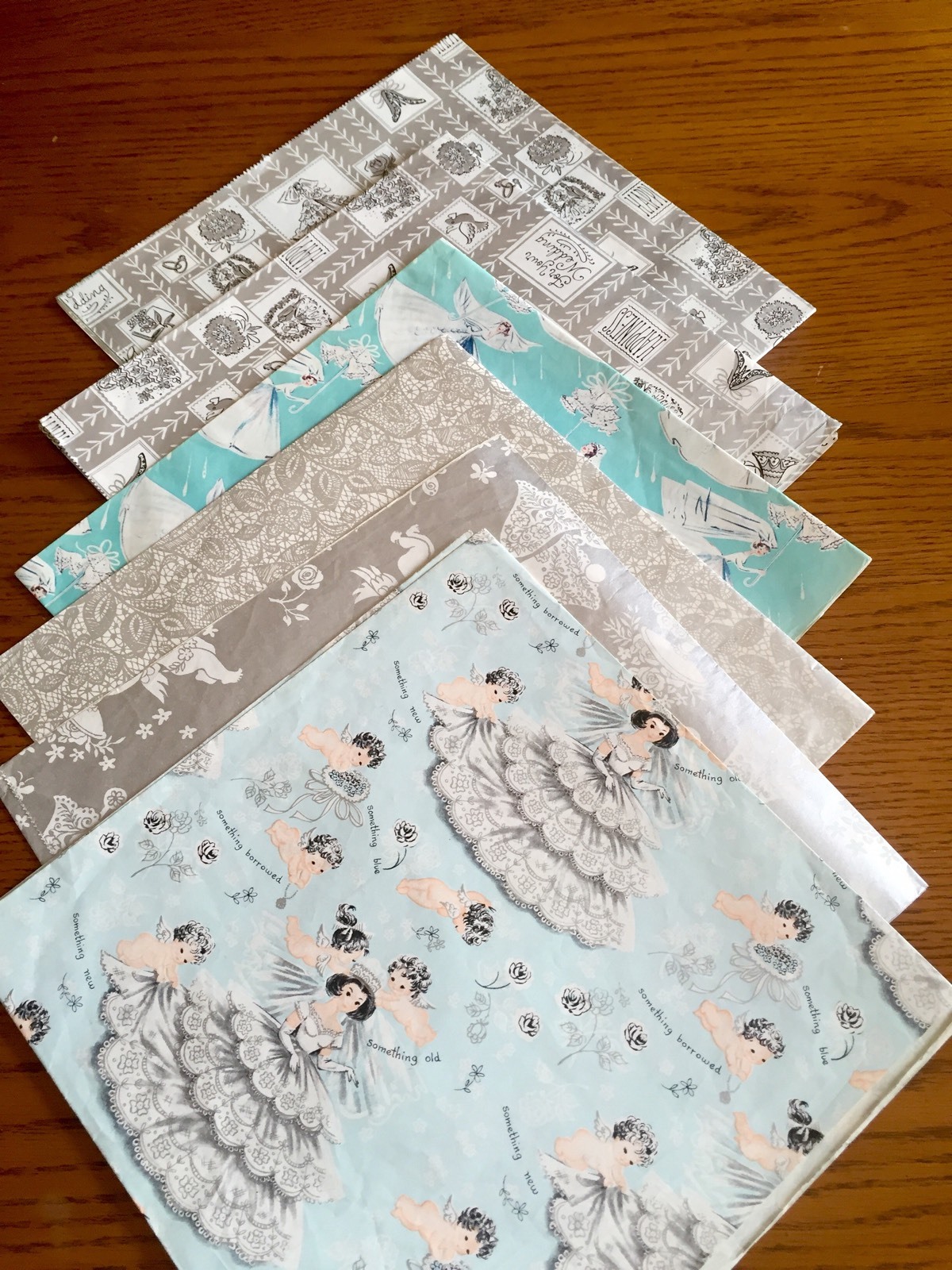 Vintage Wedding Bridal Shower Wrapping Paper Sheets Lot Silver Blue