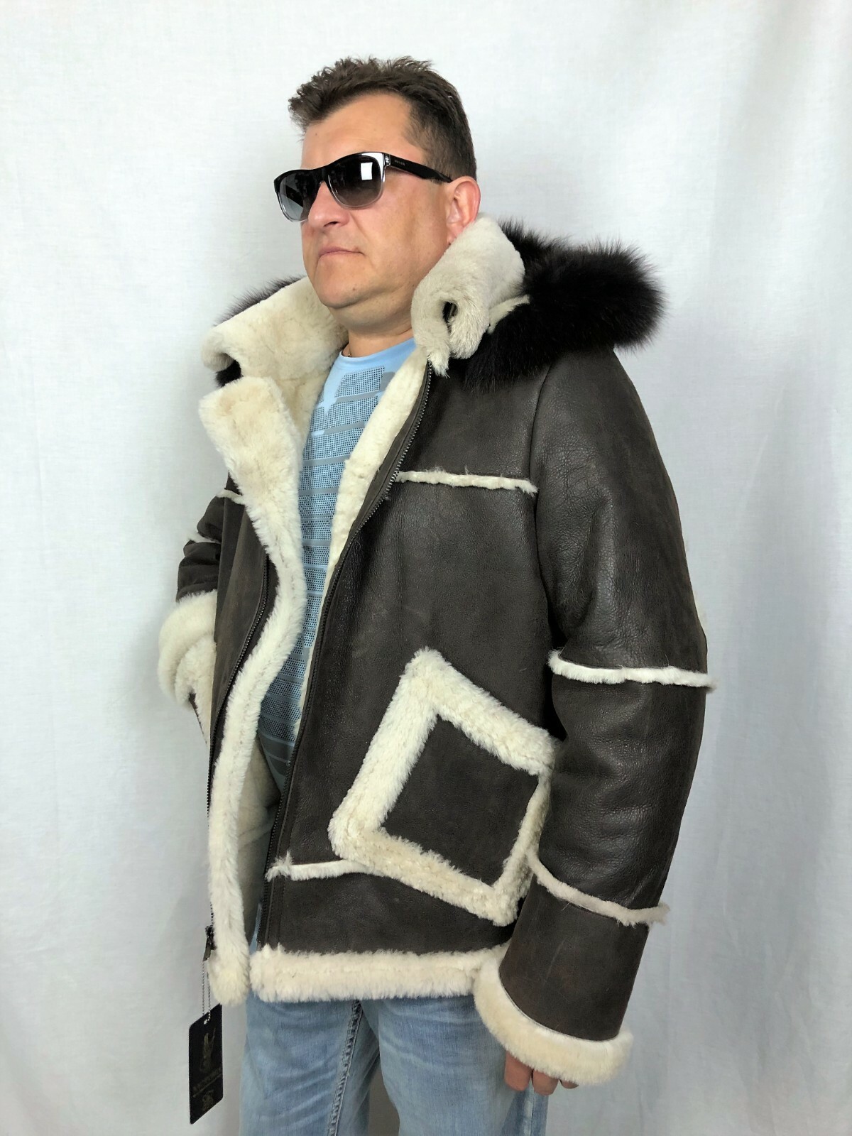 Pre-owned Victoria Brown 100% Sheepskin Shearling Leather Real Fox Pilot B3 Coat Jacket Xs-8xl,