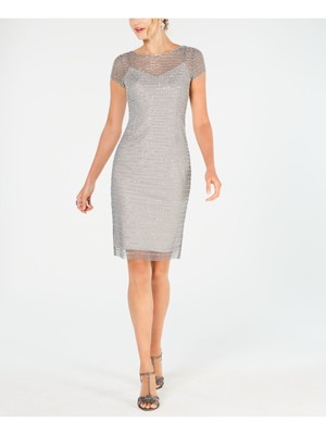 

ADRIANNA PAPELL Женское серое платье с короткими рукавами и расклешенным принтом Petites, Серый