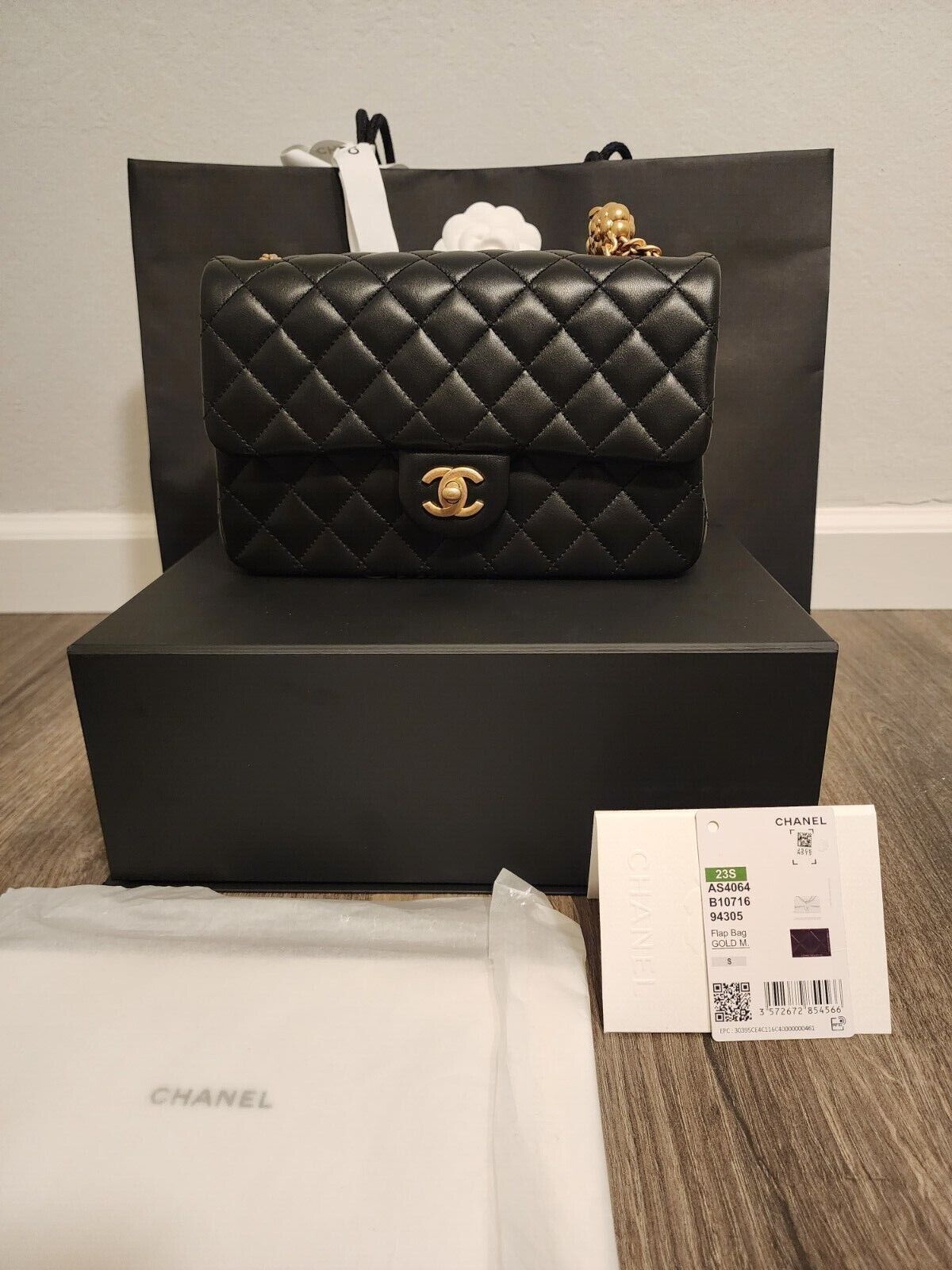 NEW CHANEL 23S Black Lambskin Small Flap with Adjustable NEW CHANEL 23S Black Lambskin Small Flap with Adjustable