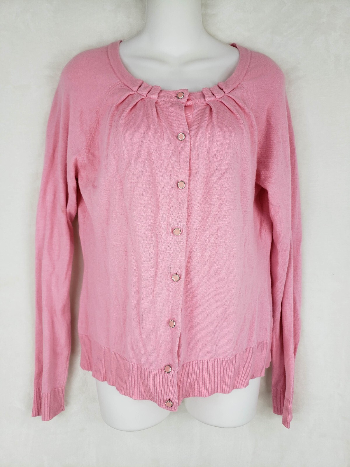 New York Company Pink Cardigan L Sweater Beaded Button Up