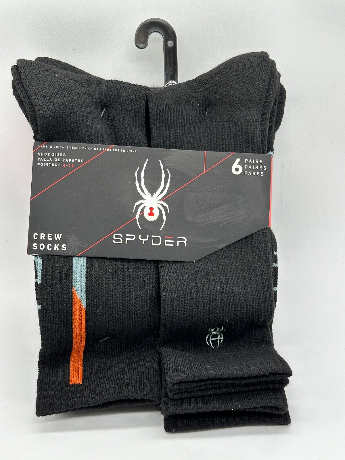 NEW 6 PAIRS PACK MEN'S SPYDER CREW SOCKS  SIZE 6-12 HALF CUSHION ARCH SUPPORT