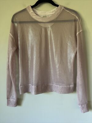 LUCKY IN LOVE Womens Metallic Sheer Mesh Pullover Top Long Sleeve Size XS 0-2