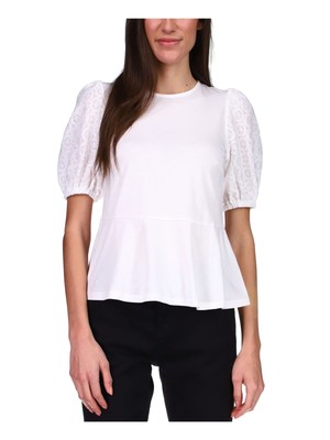 

MICHAEL MICHAEL KORS Женский белый кружевной топ с круглым вырезом и рукавами-пуфами Petites P\XS