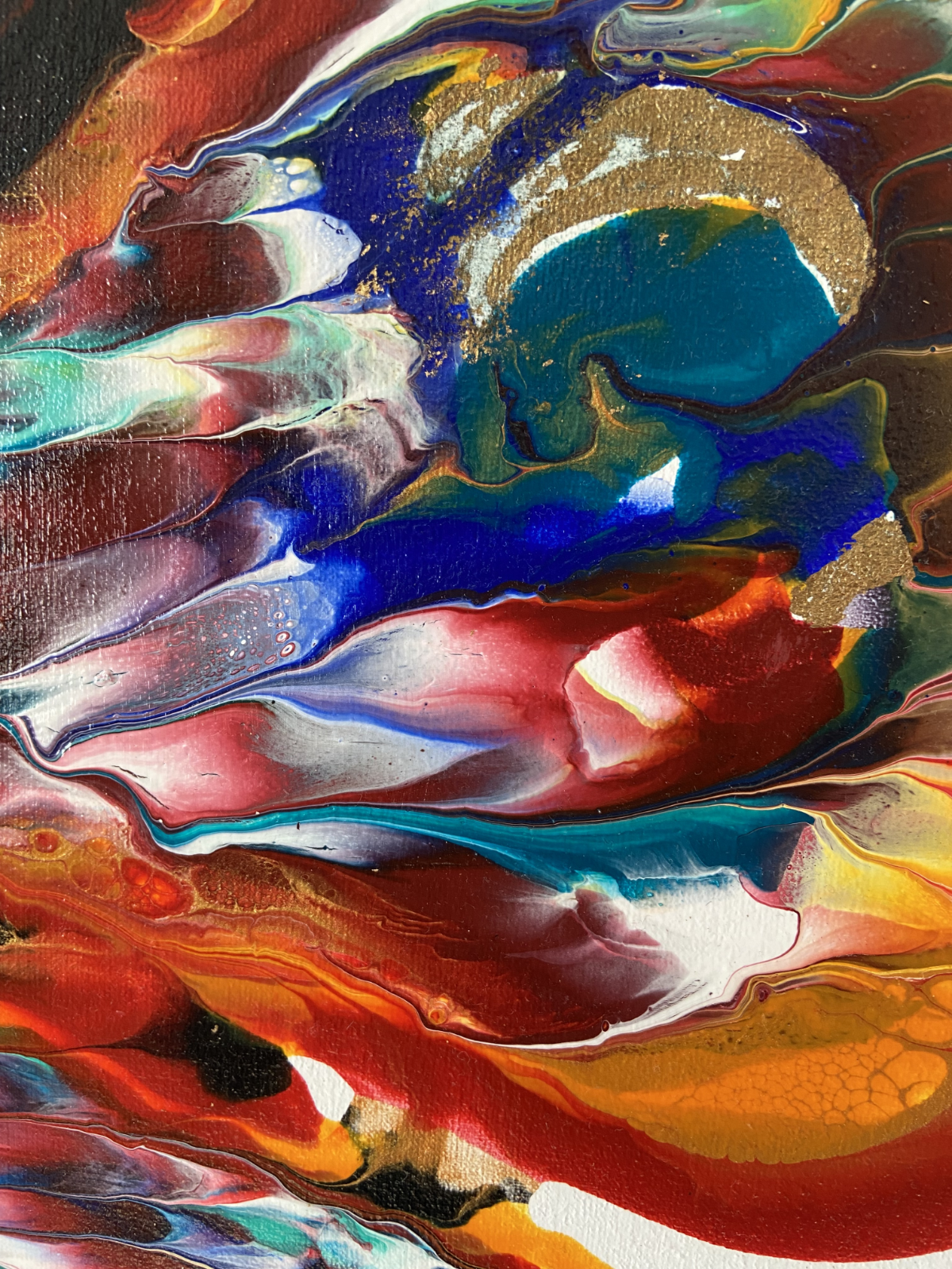 Butterfly red, blue, orang, gold acrylic paintings on canvas original, signed