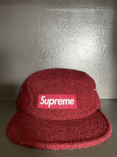 SUPREME F/W 15 Harris Tweed box logo camp cap hat red used SUPREME F/W 15 Harris Tweed box logo camp cap hat red used
