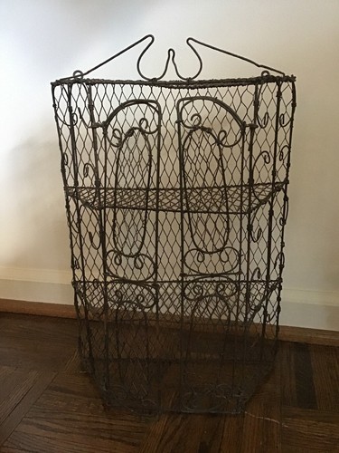 Vintage Shabby Industrial Wire Hanging Cabinet Curio