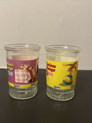 VINTAGE WELCH's CURIOUS GEORGE JELLY JAM GLASSES JARS 3 & 4 New From Box