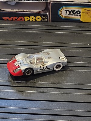 VINTAGE TYCO PRO PORSCHE SILVER/RED HO SCALE SLOT CAR #2