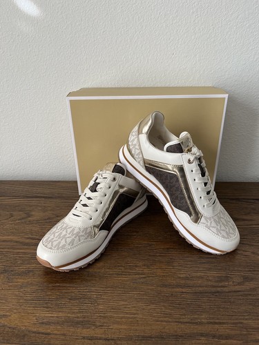 NIB $225 MICHAEL KORS OUTLET Maddy Two-Tone VANIL/BRWN Logo