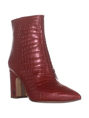 

SAM EDELMAN Женские красные кожаные ботильоны Hilty с острым носком и блочным каблуком под крокодила, 8 м, Красный, G0918L4