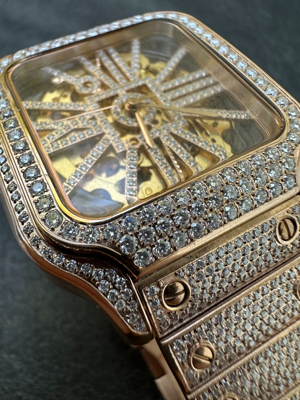 Pre-owned Hip Hop Real Mens Moissanite 14k Rose Gold Watch Iced Automatic Movement Hiphop Skeleton