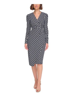 TOMMY HILFIGER Womens Navy Jersey Unlined Slit Long Sleeve Sheath Dress 12